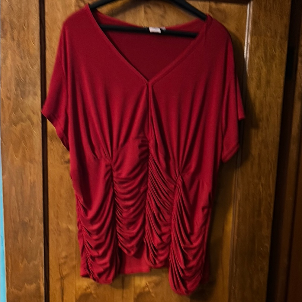 Vibrant Red Ruched Short Sleeve Blouse